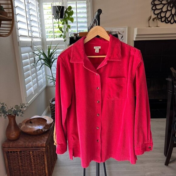 L.L. Bean Shacket Womens Size Medium Hot Pink Corduroy Button Down Cotton Fall - Picture 16 of 16